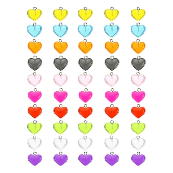 Jewelry Making Charm, 50 Pack Resin Heart Pendants Enamel Heart Charm for DIY Necklace Bracelet, 10 Colors