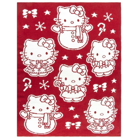 Hello Kitty Snowy Christmas Holiday Throw Blanket Feather Knit. 50X70