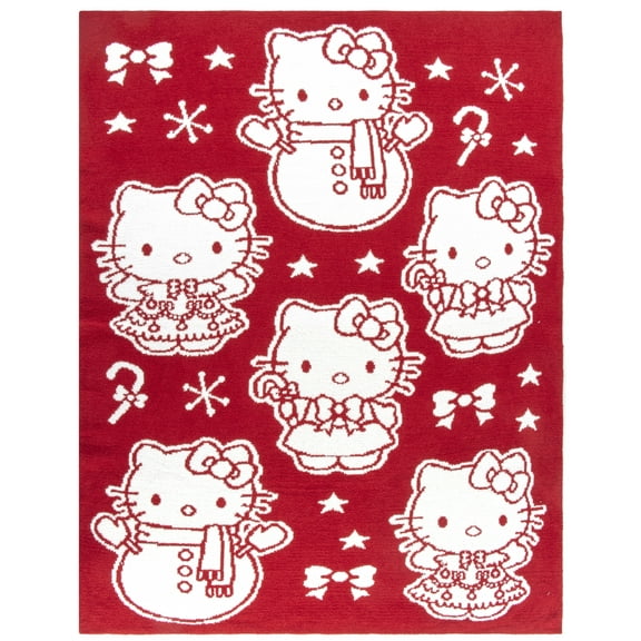 Hello Kitty Snowy Christmas Holiday Throw Blanket Feather Knit. 50X70