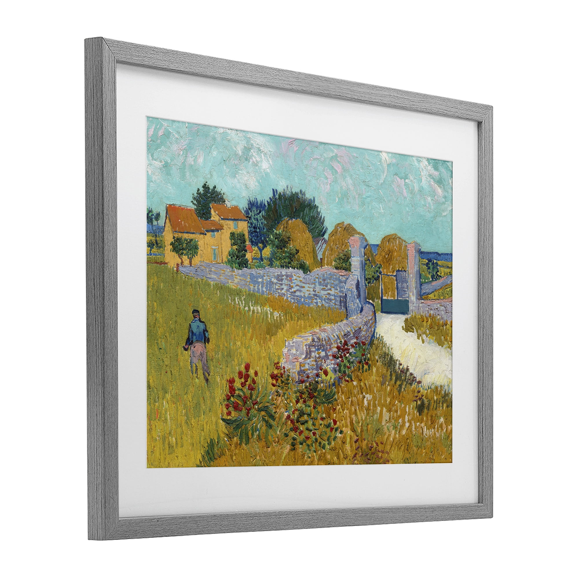 Stupell Industries Farmhouse In Provence Gray Framed Print Under Glass, design by Vincent Van Gogh