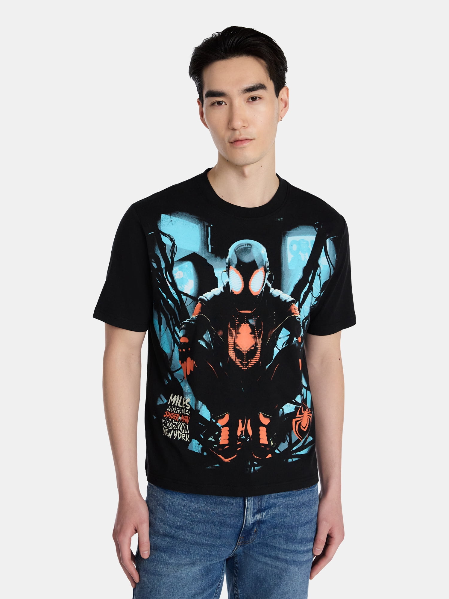 Spider-Man, Men's & Big Men's Graphic Crew Neck T-Shirt, Black