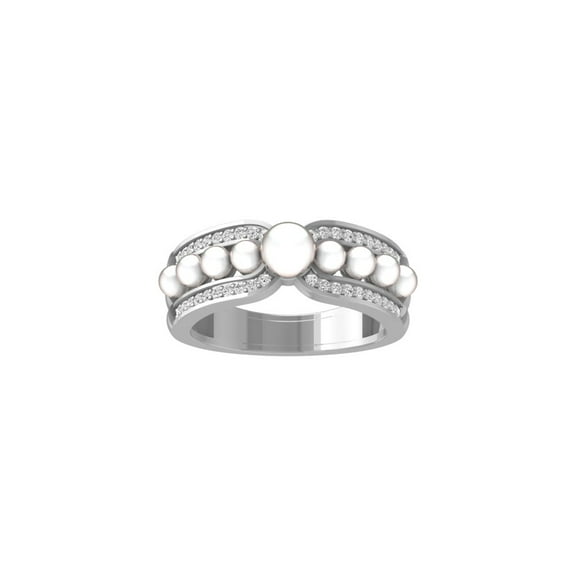 Araiya Fine Jewelry 10K White Gold Round-shape Lab Grown Diamond Pearl Promise Band Ring (1/5 Cttw, D-F Color, VS1 Clarity) Size 7.5