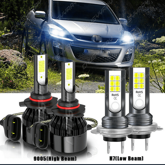 9005 H7 Para for Mazda Cx-7 2007-2011 2012 LED Faros Haz Alto Bajo Bombillas 4X Bulbs
