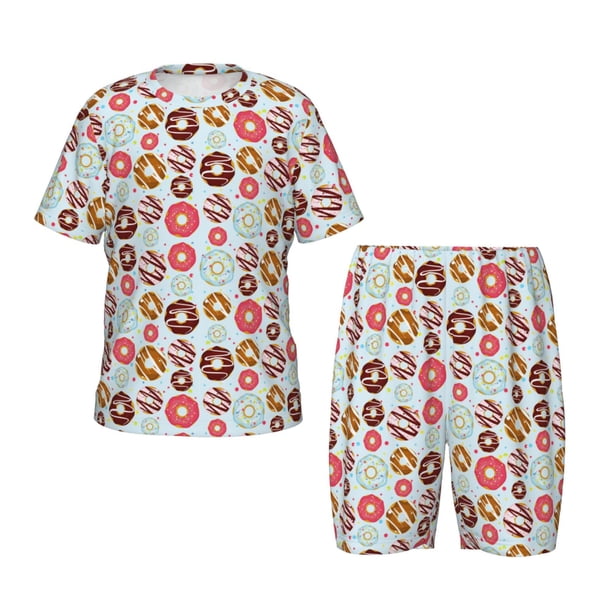 Balery Colorful Donuts Conjunto de Pijama Infantil de Manga Corta con Estampado – Ropa de Dormir de Algodón Suave-X-Large