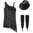 thumbnail image 4 of TiaoBug Kids Girls Shiny Tassel Latin Dance Dress Salsa Rumba Tango Outfits with Gloves Hat Set Black 14, 4 of 5