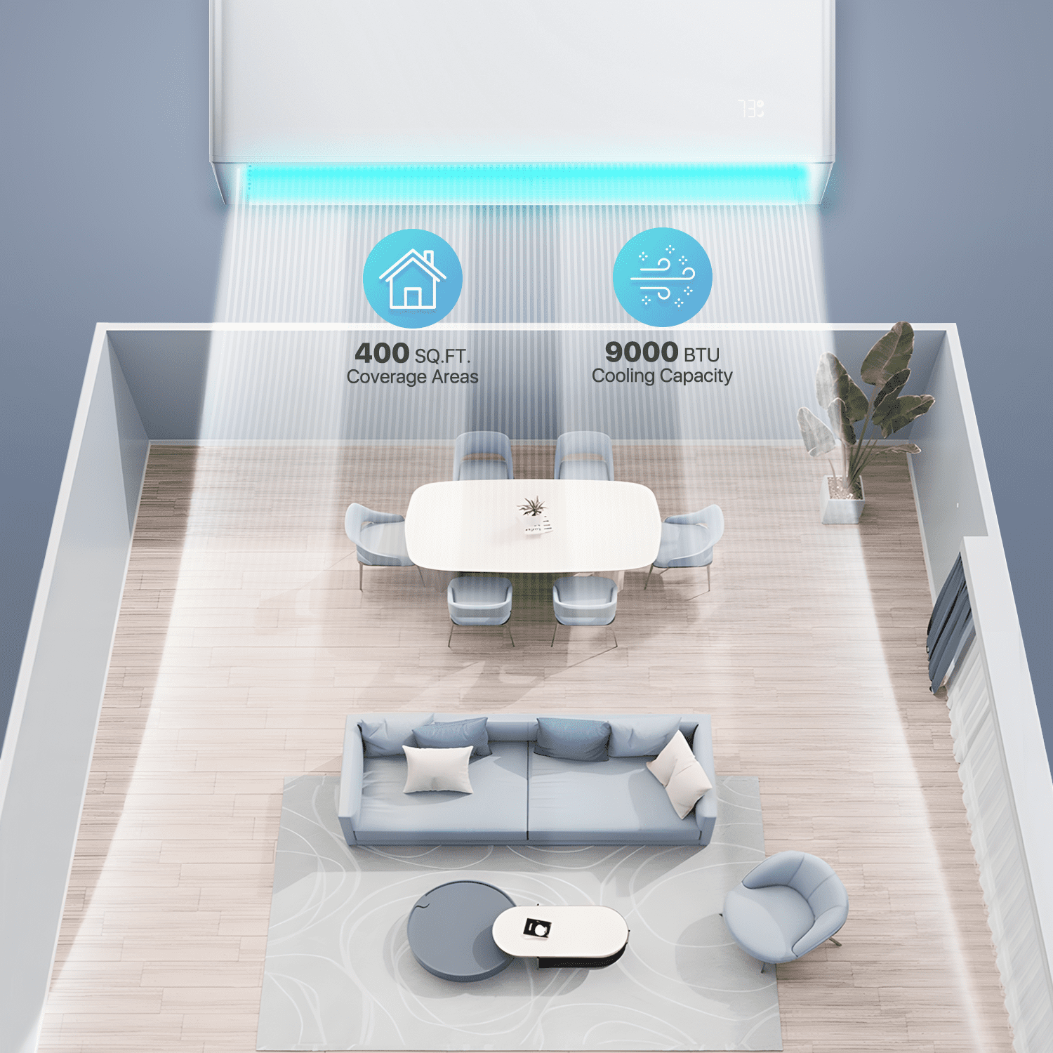 mollie 9,000 BTU 23 SEER2 Ductless Mini-Split Heat Pump Air Conditioner, Cools Up to 400 Sq.Ft., 115V WIFI AC Unit with Pre-Charged Condenser, 4-in-1 Filter & Remote Control
