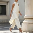 thumbnail image 5 of IUYRTFE Women's Sleeveless Mock Neck Layered Asymmetrical Top and Wide Leg Pants Set 2 Piece Casual Outfit, 5 of 6