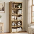 thumbnail image 2 of Fnova 5-Tier Open Bookcase, 70" Tall Bookshelf with Scalloped Edges, Modern Display Shelves Storage Organizer for Living Room, Home Office, Brown, 2 of 7