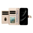 thumbnail image 6 of Wallet Lanyard Crossbody Strap Heavy Duty Case for iPhone 14 Pro with Cash Slots Card Holder Zipper Pocket Remium PU Leather TPU Full Body Protective Kickstand Rugged Phone Cover, Beige, 6 of 8