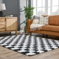 thumbnail image 2 of BoutiqueRugs Atira Black and White Modern Checkered Shag - High Pile Fluffy Shaggy Carpet -Kids Room, Nursery, Living Room, Bedroom, Playroom - White, Black - 8'10" x 12' (9x12), 2 of 14