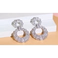thumbnail image 2 of White Gold Plated CZ Double Round Long Dangle Earring for Bridal Wedding Jewelry, 2 of 9
