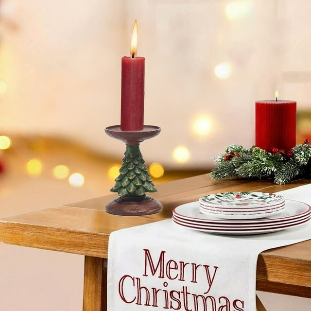 KTTECTOA Wood Like Christmas Tree Candlestick Base European Resin Decor Creatives Tabletop Centerpiece Eco Amicable Handcrafted Candle Stand Festive Home Ornament Clearance Christmas Indoor Canada Day