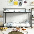 thumbnail image 3 of Gymax Twin Over Twin Low Metal Bunk Bed with Ladder Guardrails for Teens Adults Black, 3 of 10