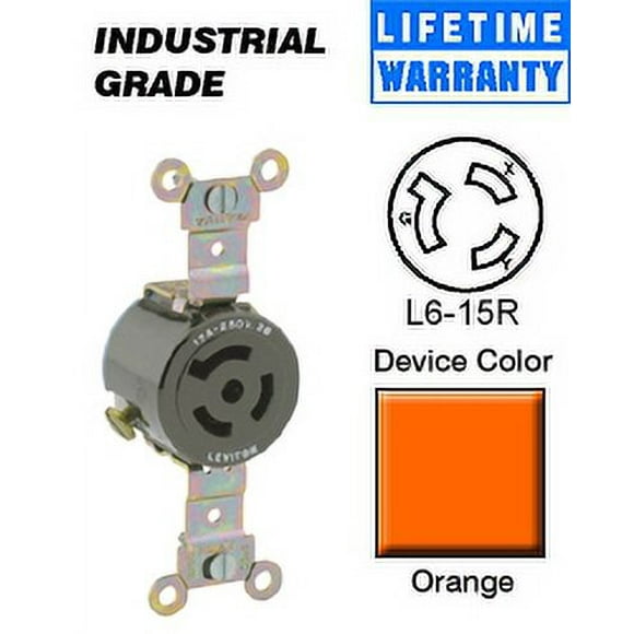 Leviton 4560-IG Receptacle Locking Blade L6-15R 15A 250V 2P3W Isolated Ground - Orange