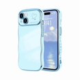thumbnail image 1 of xixishop for iPhone 15 Plus Case for Women Girls, Cute Wave Frame Curly Shape with Love Heart Pattern Raised Camera Protection Cover Luxury Plating Shockproof Phone Case for iPhone 15 Plus, Baby Blue, 1 of 1