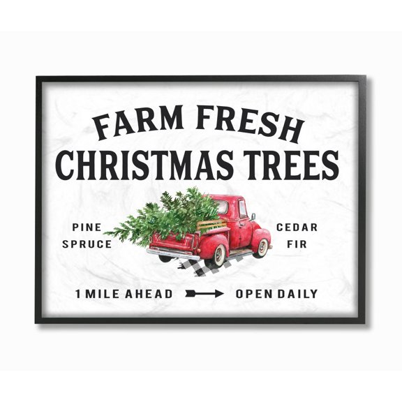 Stupell Industries Farm Fresh Christmas Trees Red Truck Holiday Word DesignFramed Wall Art By Artist Lettered and Lined