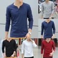 thumbnail image 4 of Men Casual Long-Sleeve Pullover Button V Neck Henley T-Shirt Slim Bottoming Tops, 4 of 11