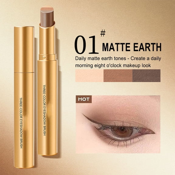 Gradient Eyeshadow Stick with Built-in 3 Shades, For Easy Makeup Beginners, Long-Lasting, Matte and Shimmer, Portable Eye Shadow Crayon, All Day Wear (#01)