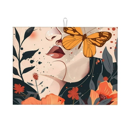 

Xecao Butterfly Floral Elegance Patten Drying Mat Dish Drying Mats for Kitchen Counter Super Absorbent Dish Drying Pads 18×24 Inch