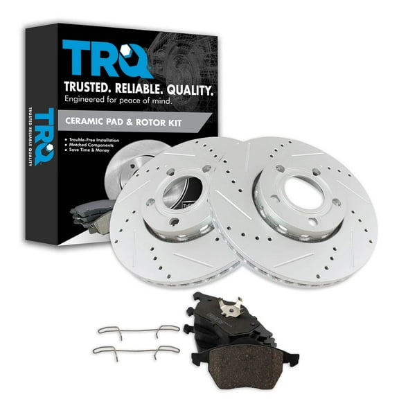 TRQ Front Performance Brake Pad & Rotor Kit Brake Pads Brake Rotors Set Ceramic Premium G-Coated Fits Select 1996-1999 Audi A4 A4 Quattro 1998 Volkswagen Passat