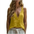 thumbnail image 3 of Tops para mujer,Camiseta holgada con cuello en V para mujer, blusa informal de manga larga, mezcla de algodón y lino, largo regular para uso diario, sopatenor, 3 of 8