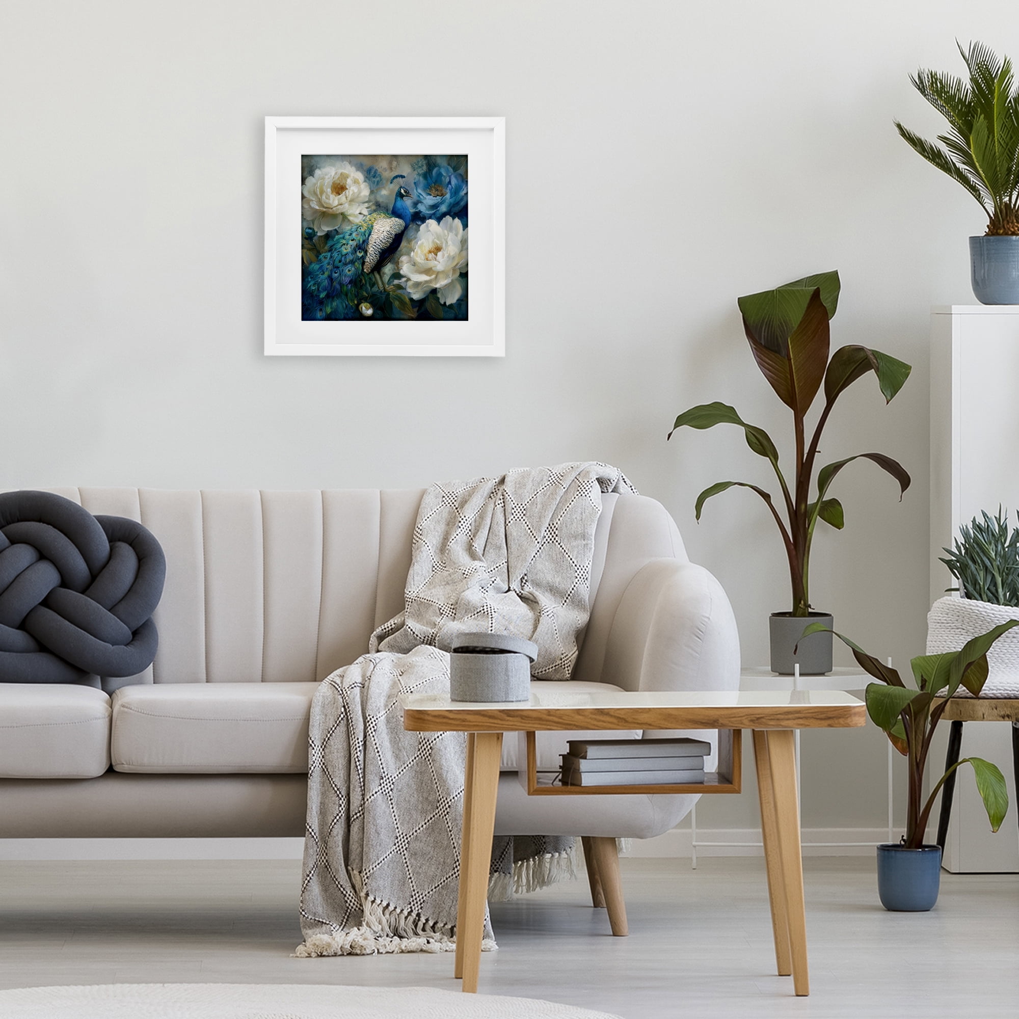 Stupell Industries Pretty Peony Peacock White Framed Print Under Glass, design by Tina LeCour