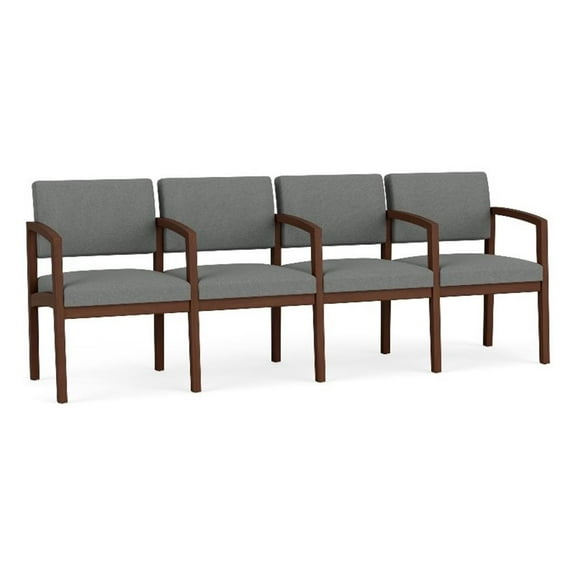 Lenox Wood Reception Waiting 4-Seat Tandem Seating / Walnut Wood / Light Gray