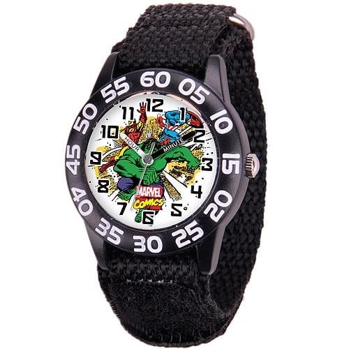 Hulk Boys' Plastic Case Watch, Black Nylon Strap