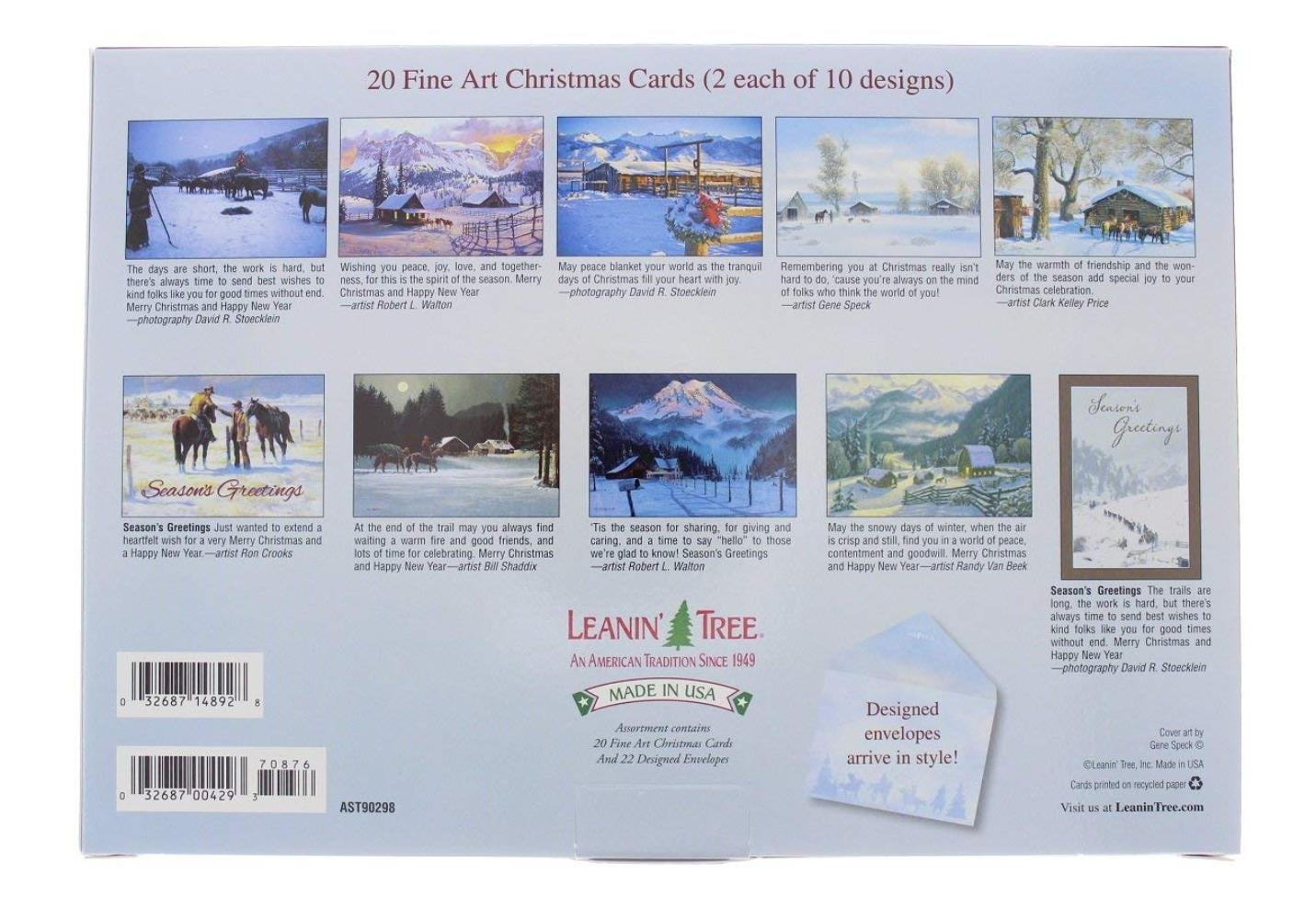 Leanin' Tree 20 Fine Art Christmas Cards with 22 Designed Envelopes. 