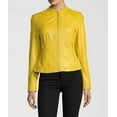 thumbnail image 2 of Abez Slim Fit Women's Yellow Motorcycle Biker Genuine Lambskin Leather Jacket, 2 of 2