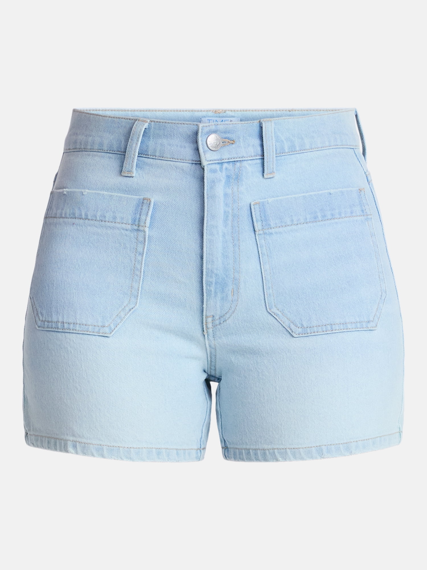 Time and Tru Women's High Rise Patch Pocket Denim Shorts, 4" Inseam, Sizes 0-20