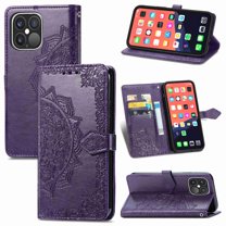 Dteck Wallet Embossed Case For Apple iPhone 13 Pro Max, Magnetic [Built-in Credit Card Slots] Flip Folio Floral Patterned PU Leather Stand Cover Case,purple