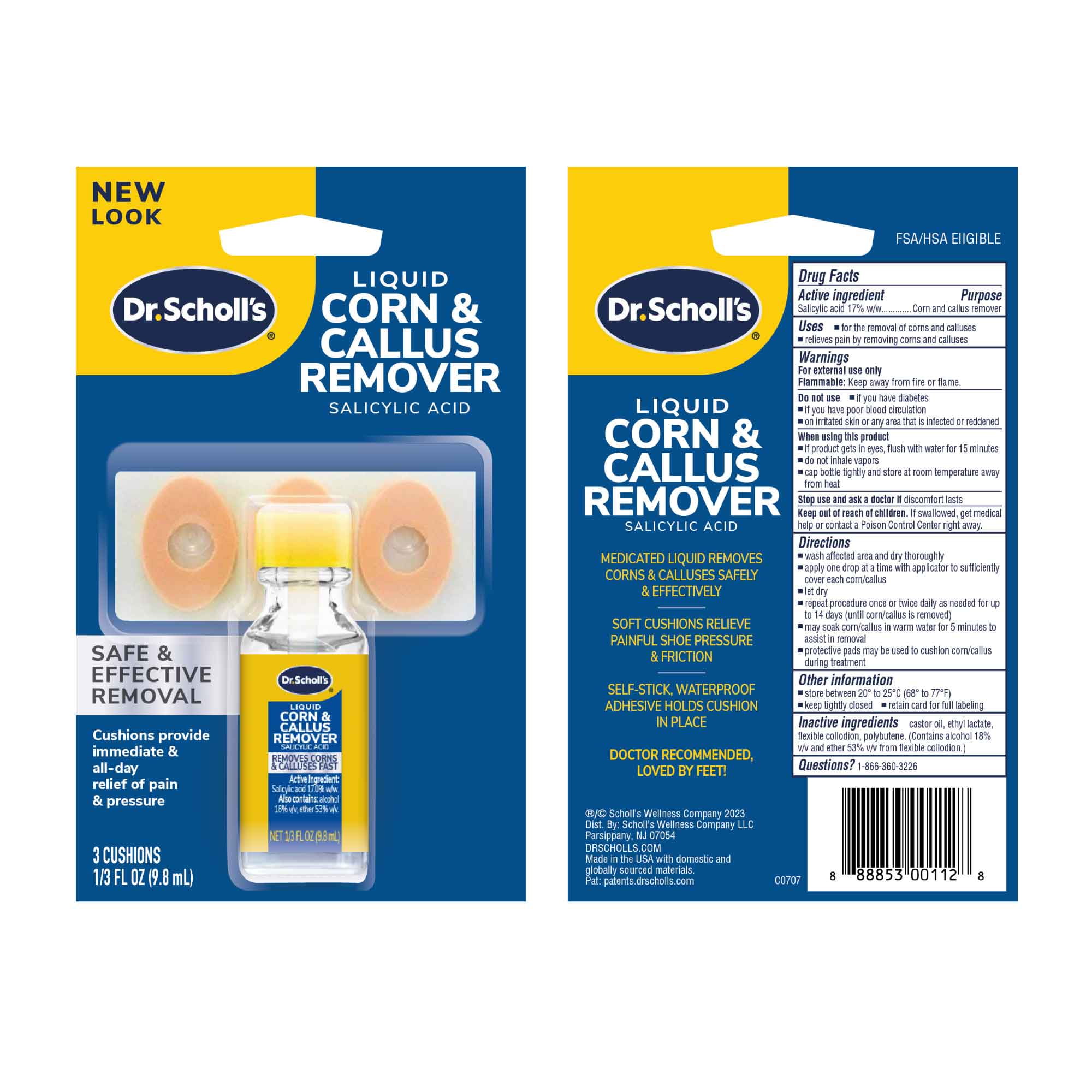 Dr. Scholl's Liquid Corn & Callus Remover with Cushions, 3 fl oz, 4 Piece Set