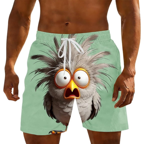 Ynynloco Mens Swim Trunks Cartoon Print Drawstring Stretch Quick Dry Lined Funny Beach Poo with Pockets