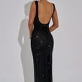 thumbnail image 5 of Womens Sparkling Rhinestones Sequins Accent Long Dress Slimming Sleeveless Square Neck Open Back Bodycon Cocktail Gown, 5 of 9