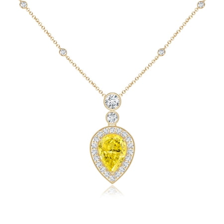 ANGARA Inverted Pear Lab Grown Yellow Diamond Necklace for Women in 14K Yellow Gold (Size-7x5mm| Clarity-VS) | April Birthstone, Anniversary Jewelry Gift for Women | Lab-Grown Yellow Diamond Necklace