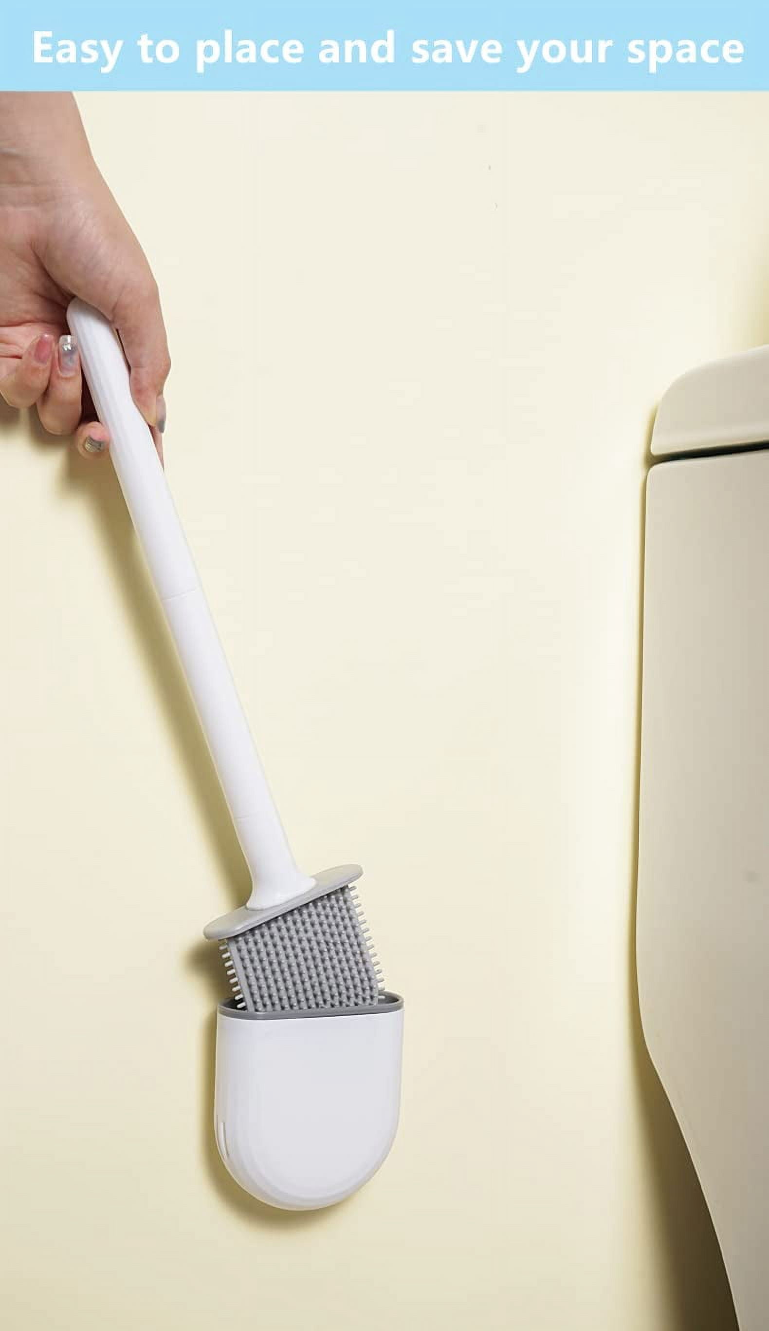 TRENTI Silicone Toilet Brush & Holder Set – Flexible Flat Head Scrubber With Ventilated Stand, White