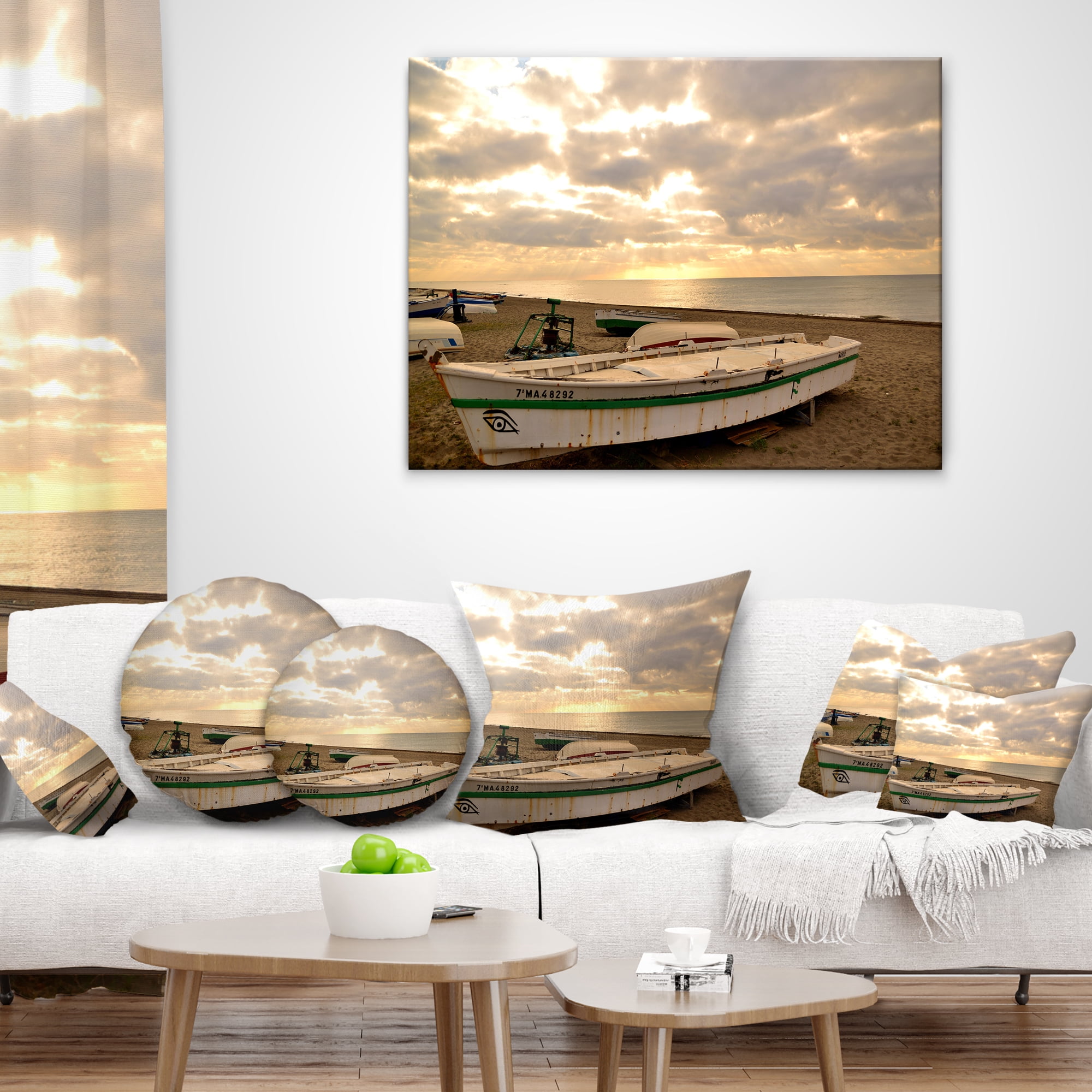 Designart Rincon De La Victoria Beach - Seascape Throw Pillow - 16x16