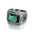 thumbnail image 3 of PAMTIER Unisex Stainless Steel Vintage Classic Square Cut Green Gemstone Cross Flower Pattern Signet Ring Statement Engagement Wedding Band Size 11, 3 of 6