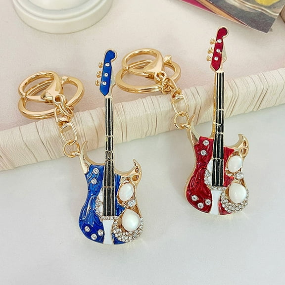 HOOWIFFY Keyring Decoration Guitar Keychain Blue Metal 1Pack