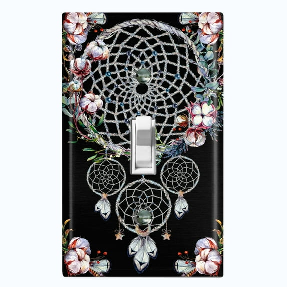 Metal Light Switch Plate Cover Beaded Feather Dreamcatcher Black DRM008