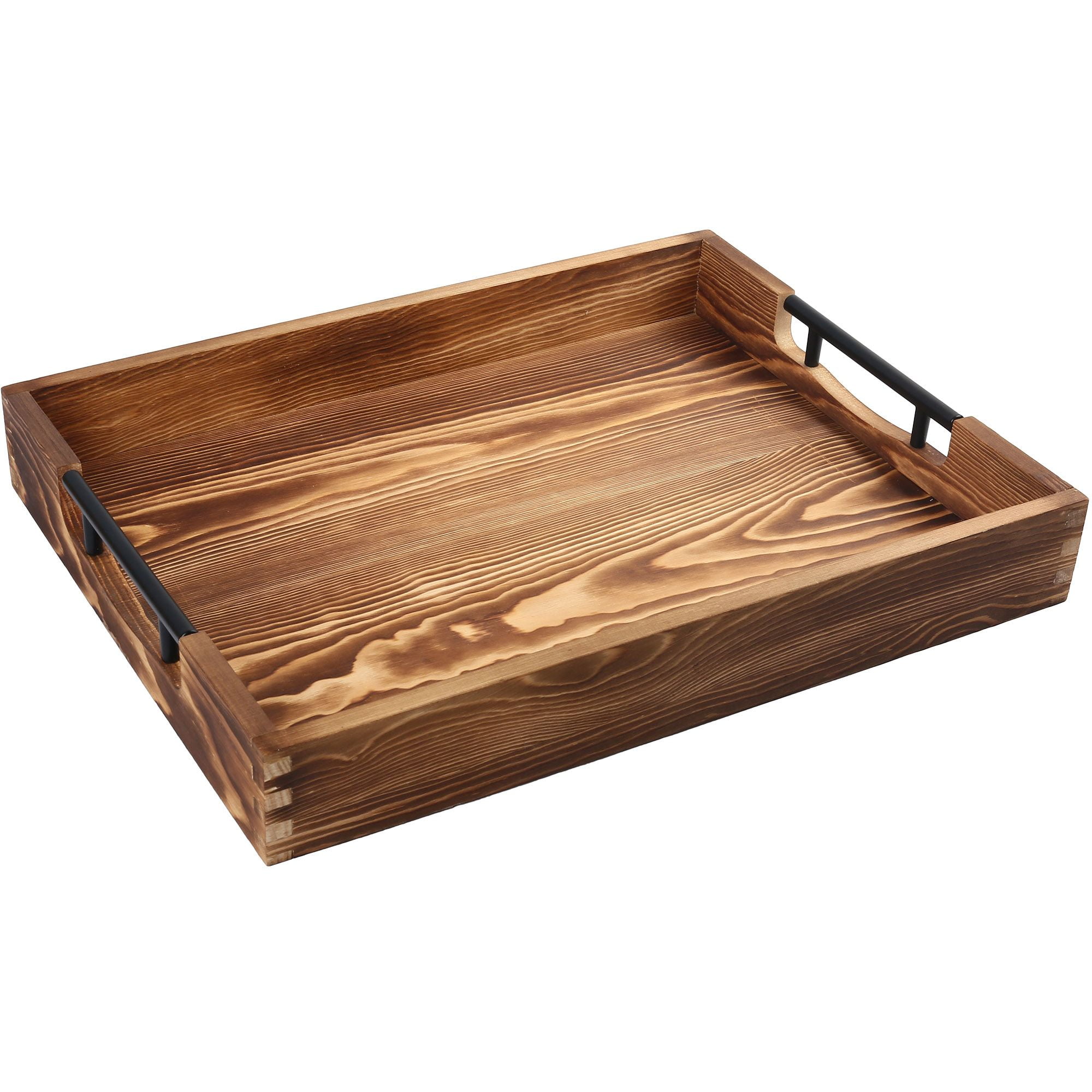 Natural Solid Wood Round Gold Tray Metal Handle Meal Tray Multifunctional  Decorative Tray Thick and Durable Food Tray