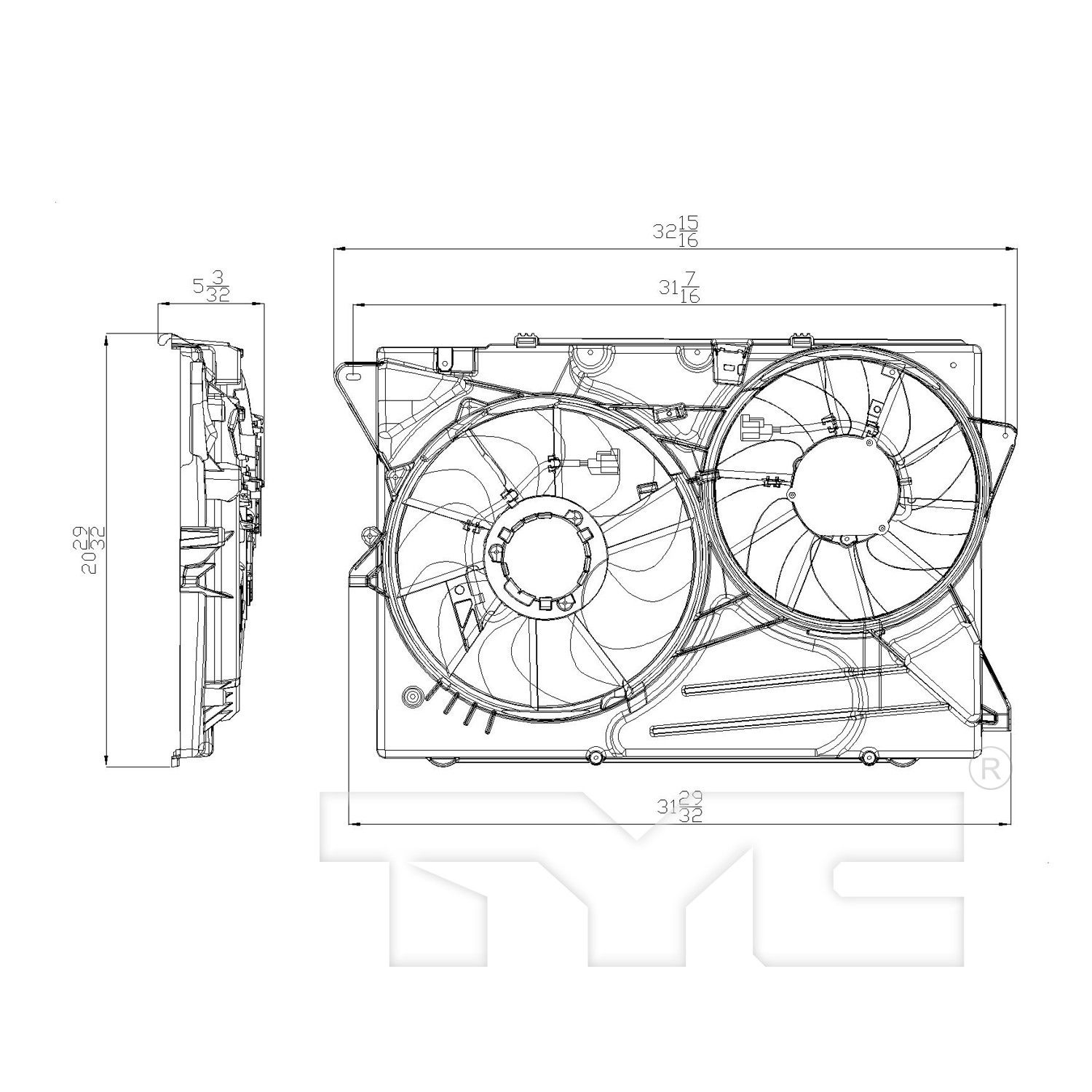TYC 622780 Dual Radiator and Condenser Fan Assembly for FO3115187 