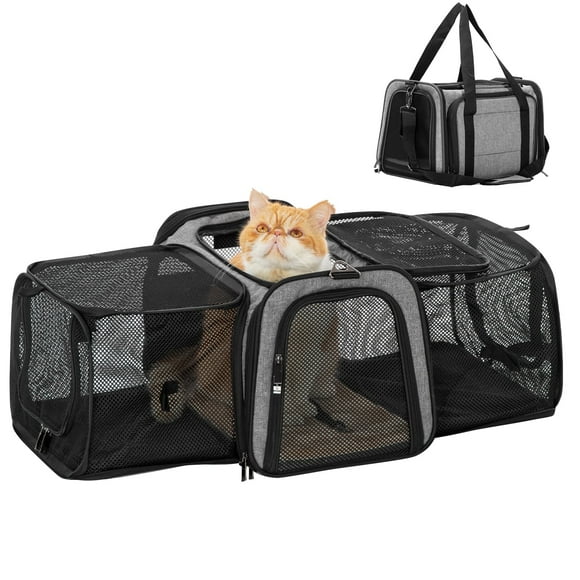 Transportín para mascotas Petsfit, expandible, gris, para gatos y perros de hasta 7 kg