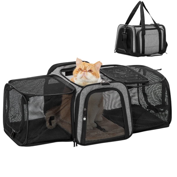 Transportín para mascotas Petsfit, expandible, gris, para gatos y perros de hasta 7 kg