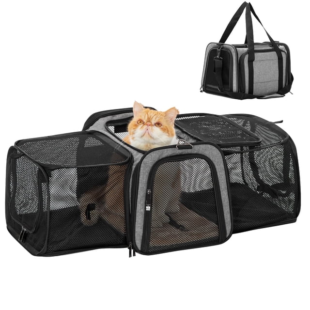 Transportín para mascotas Petsfit, expandible, gris, para gatos y perros de hasta 7 kg