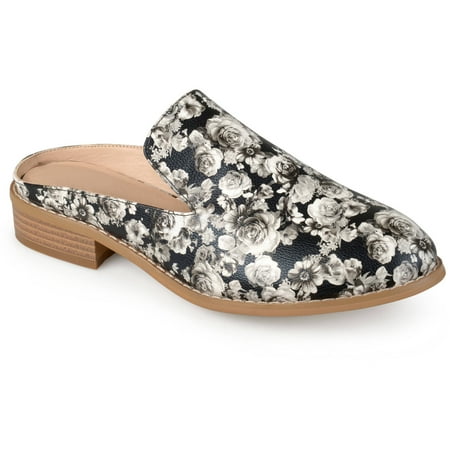 - Womens Slide-on Stacked Heel Faux Leather Mules