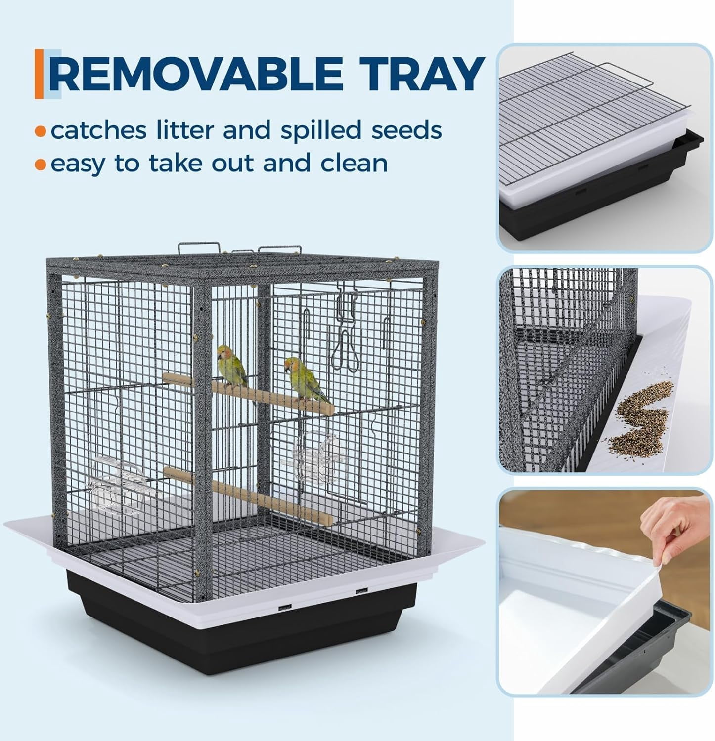 Rugerasy Small Bird Cage,Metal Parrot Cage with Wheels,Easy to Clean,Non-Toxic Finish,Black
