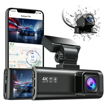 REDTIGER F7N Dash Cam 4K with Wifi GPS Front 4K/2.5K and Rear 1080P Dual Dash Camera for Cars,3.16" Display,170° Wide Angle Dashboard Camera Recorder with Sony Sensor,Support 256GB Max,Black