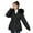 Black L, variant on Women Winter Coat Thick Plush Furry Hooded Long Sleeves Pockets Drawstring Waist Zip-up Windproof Mid Length Overcoat Outdoor Outwear
